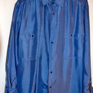 Dark Blue 100 % Silk Long Sleeve Blouse